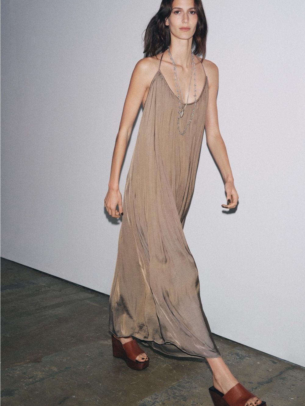Zara Taupe Halter-Style Maxi Dress